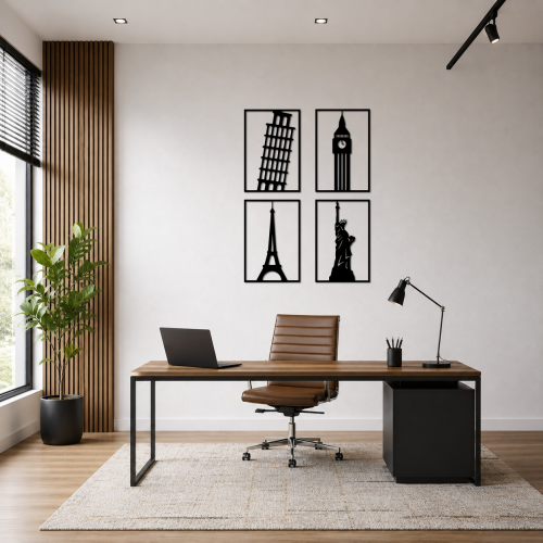 World Landmarks 4-Piece Metal Wall Art Set