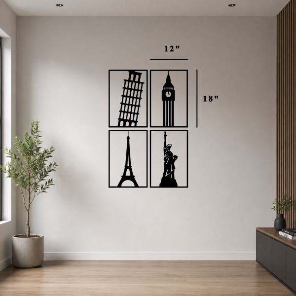 World Landmarks 4-Piece Metal Wall Art Set